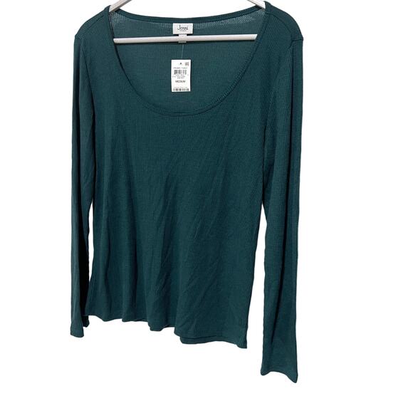 JENNI SOLID LONG-SLEEVE WAFFLE KNIT PAJAMA TOP DARK GREEN WOMENS SIZE MEDIUM - Picture 1 of 10